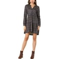 thumbnail image 1 of Unique Bargains Women's Floral V Neck Cinched Waist Long Sleeve Dress L Navy Blue-Brown, 1 of 7