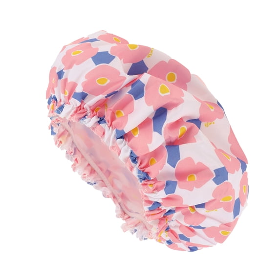 Unique Bargains Women's Flower Pattern Shower Cap 1 Pc Pink