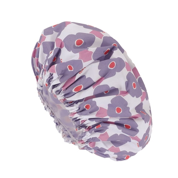 Unique Bargains Women's Flower Pattern Shower Cap 1 Pc Purple