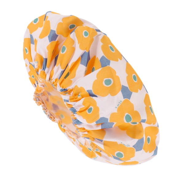 Unique Bargains Women's Flower Pattern Shower Cap 1 Pc Yellow