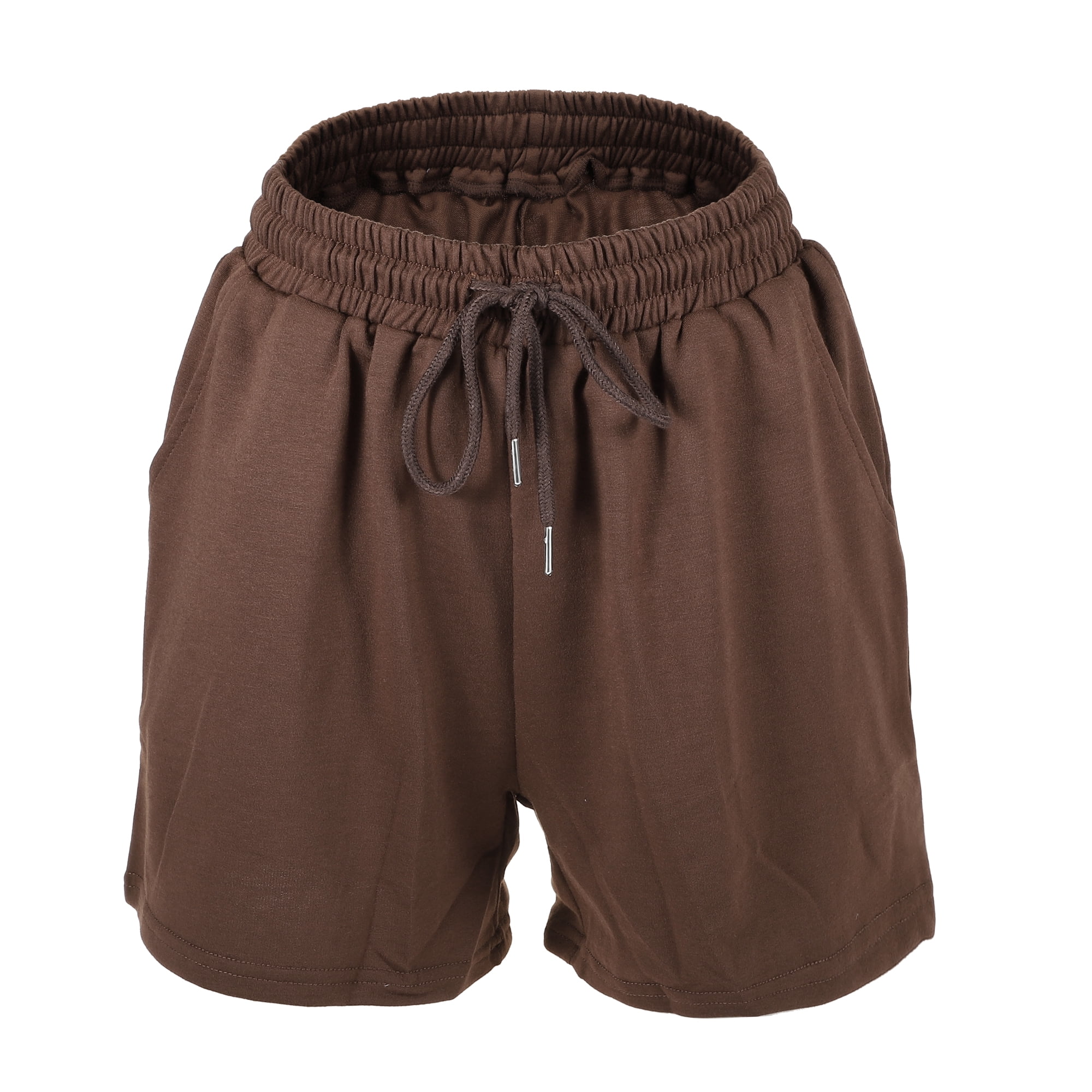 Unique Bargains Women's Flowy Running Shorts High Waisted Coffee Color Size L