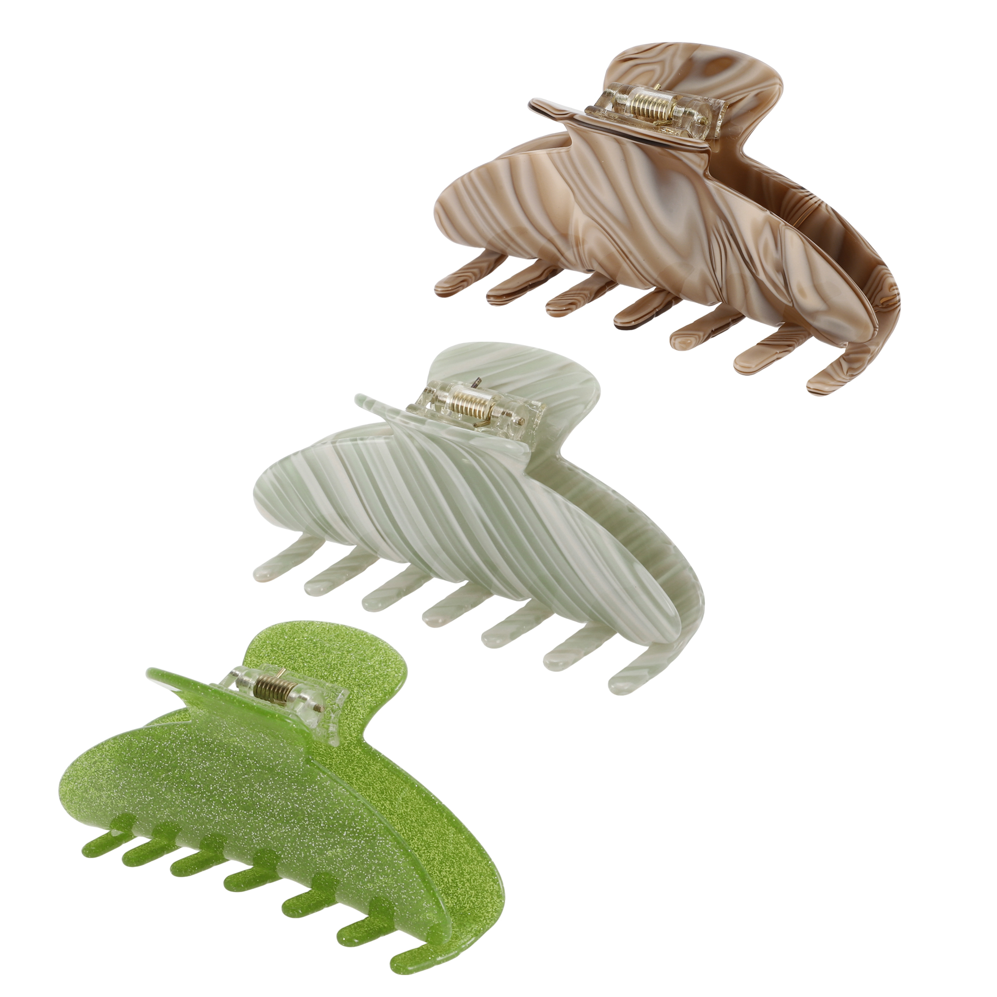 NOMADIC NOOK Women's French Large Hair Caw Clips 3 Pcs Green Beige Brown