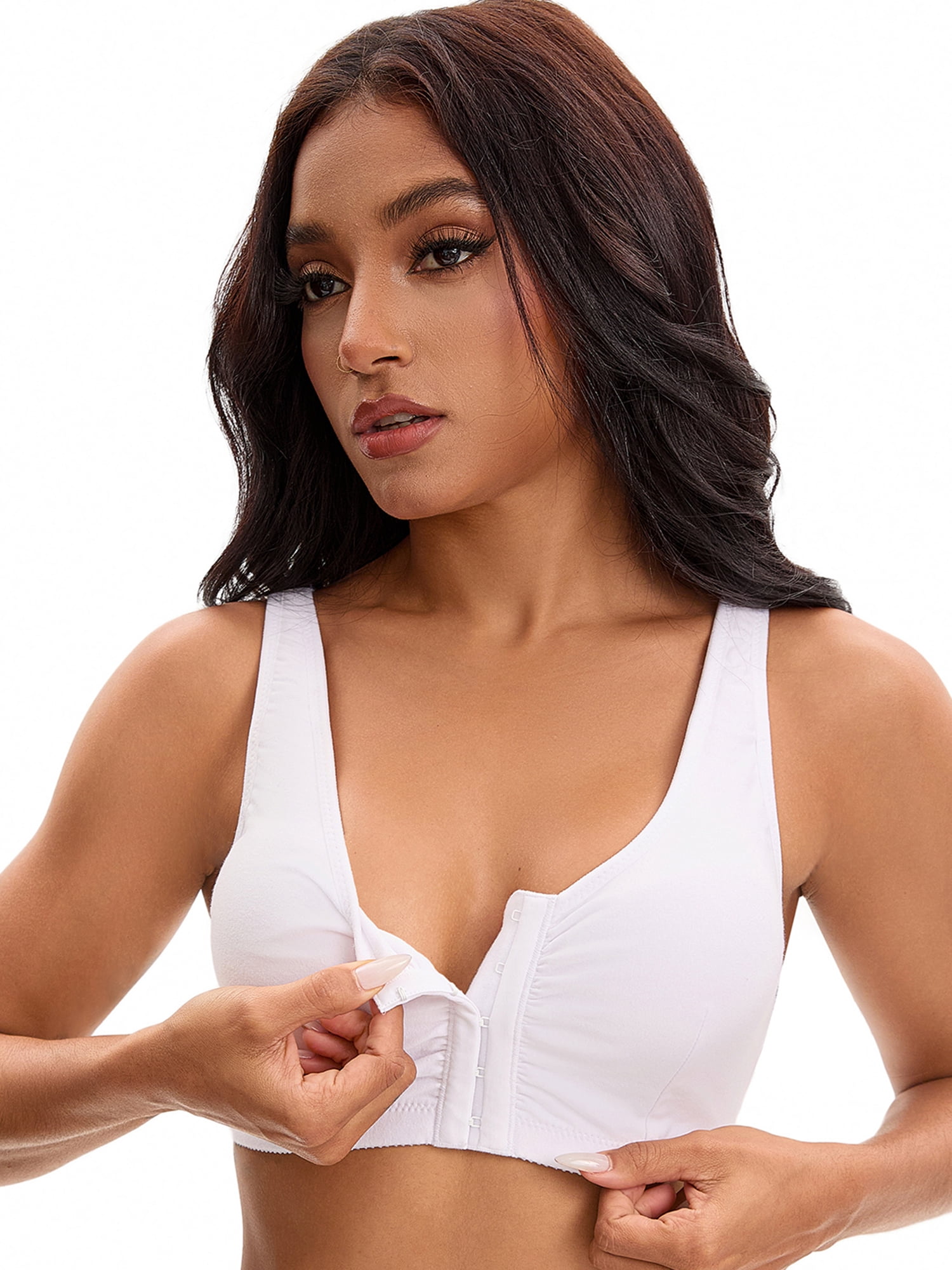 Unique Bargains Women's Front Closure Adjustable Strap Wirefree Workout Bras 3XL White