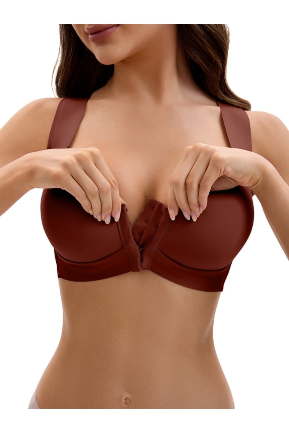 Women's Front Closure Push Up Wirefree Tank Bras C 38 Brown