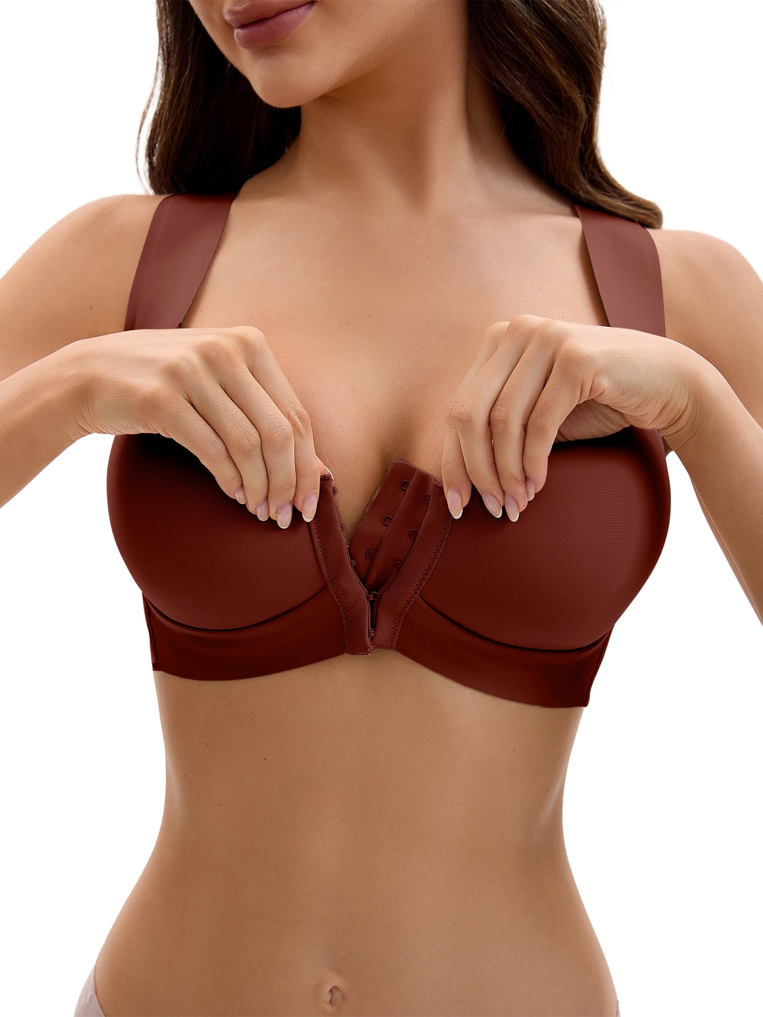 Unique Bargains Women's Front Closure Push Up Wirefree Tank Bras C 40 Brown