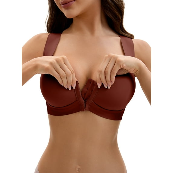 Unique Bargains Women's Front Closure Push Up Wirefree Tank Bras D 48 Brown