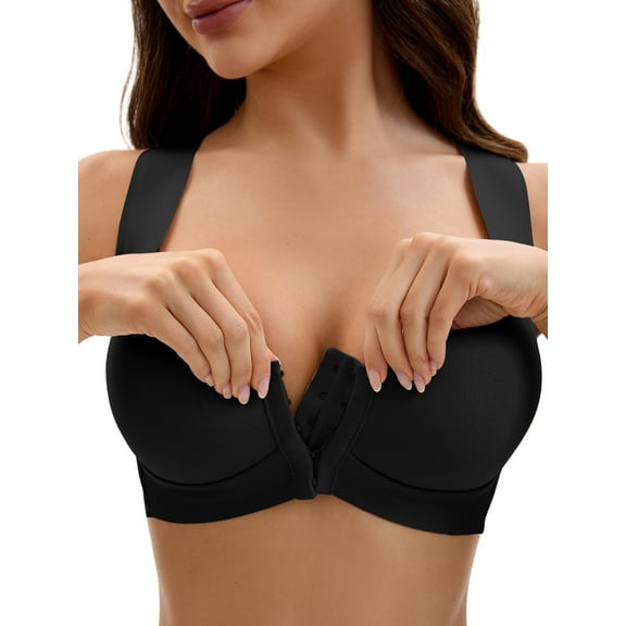 Unique Bargains Women's Front Closure Push Up Wirefree Tank Bras D 52 Black