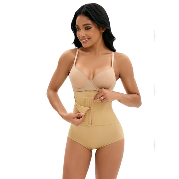 Unique Bargains Women's Front Hook Closure Briefs High Waist Shaperwear Panties L Beige