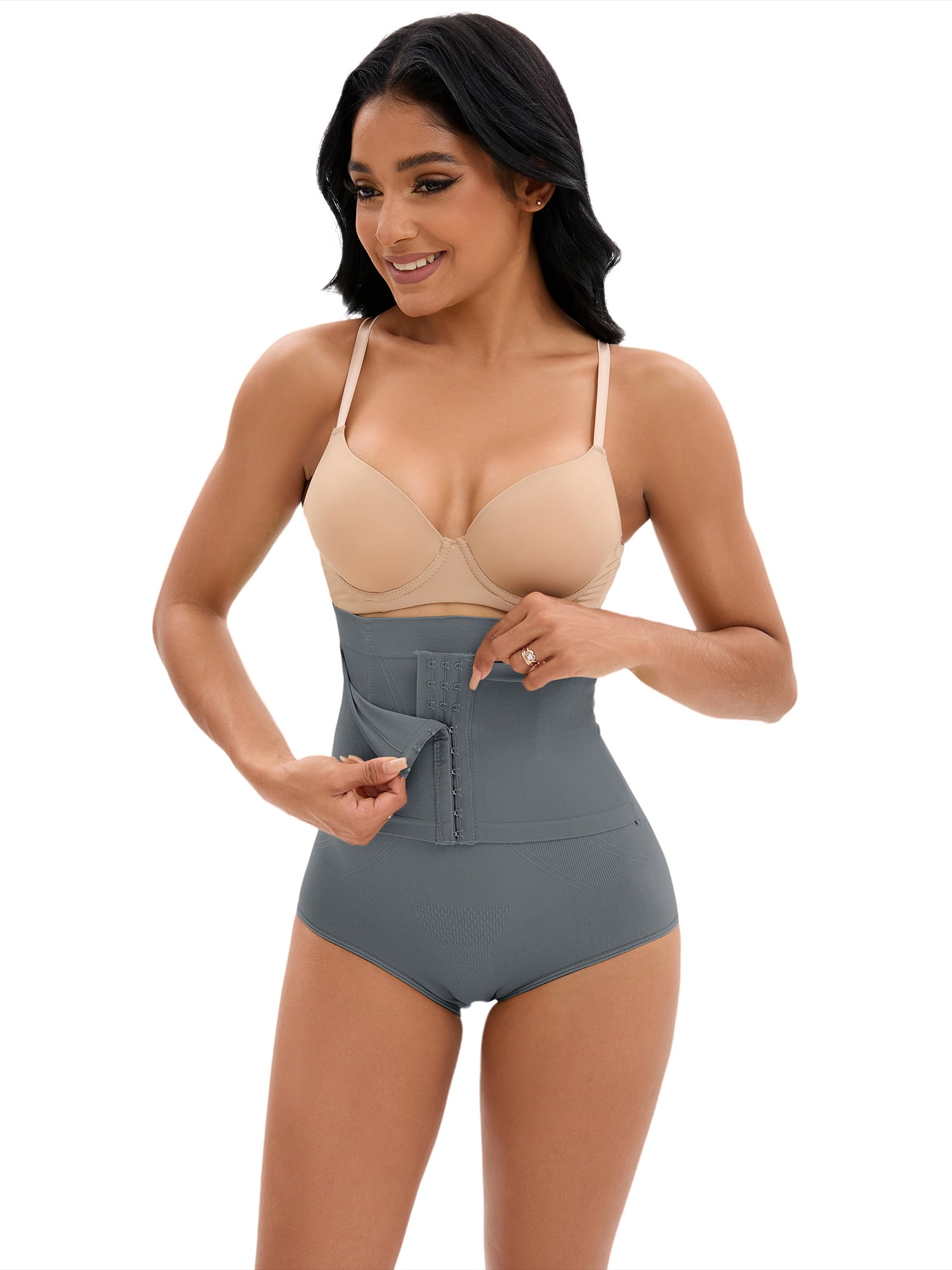 Unique Bargains Women's Front Hook Closure Briefs High Waist Shaperwear Panties L Blue