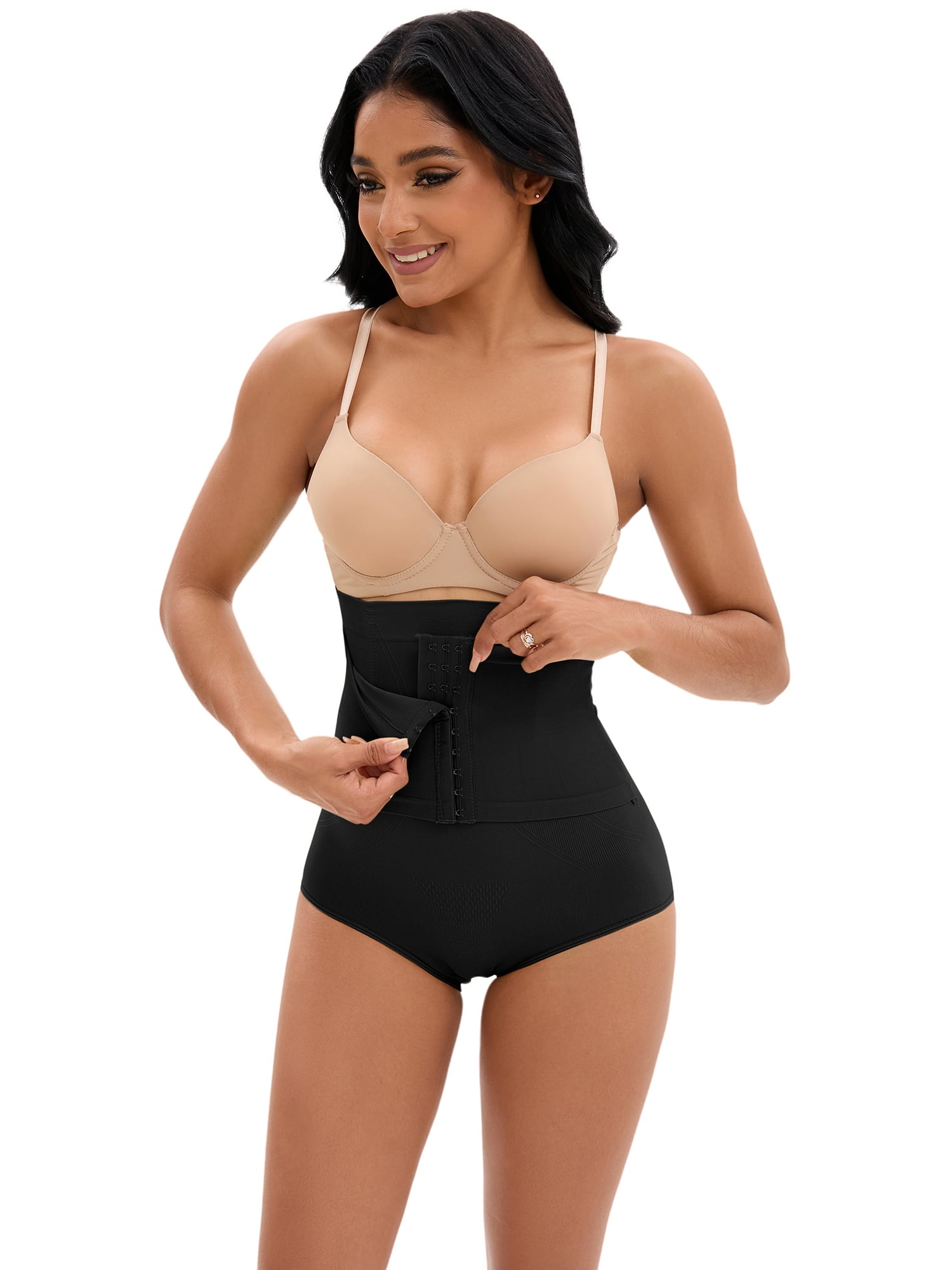 Unique Bargains Women's Front Hook Closure Briefs High Waist Shaperwear Panties S Black