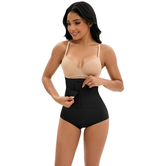 Unique Bargains Women's Front Hook Closure Briefs High Waist Shaperwear Panties S Black