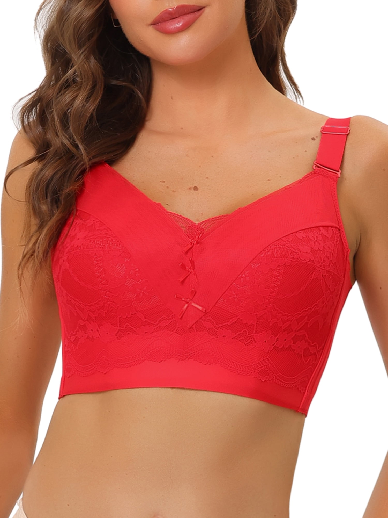Unique Bargains Women's Full Coverage Bra Hem Wide Straps Wirefree Bralett 36C Red