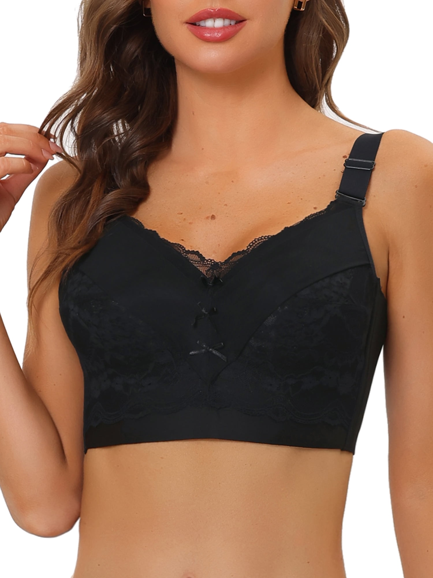 Unique Bargains Women's Full Coverage Bra Hem Wide Straps Wirefree Bralett 38C Black