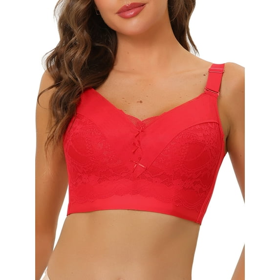 Unique Bargains Women's Full Coverage Bra Hem Wide Straps Wirefree Bralett 38D Red