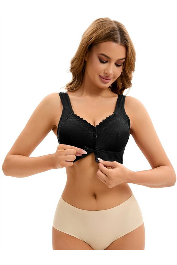 Women's Full Coverage Lace Front Closure Vest Sports Bras Black XXL