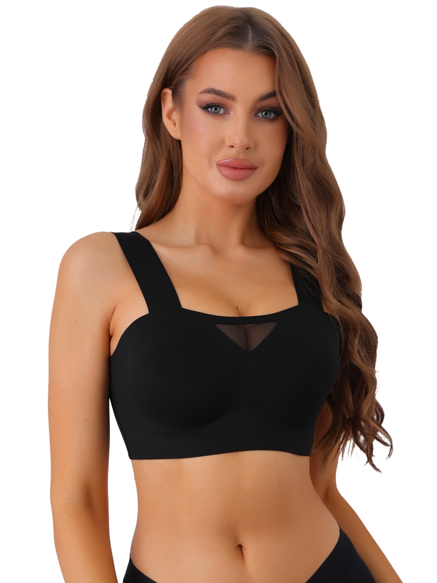 Unique Bargains Women's Full-Coverage Mesh Push-Up Comfort Wirefree Bras L Black