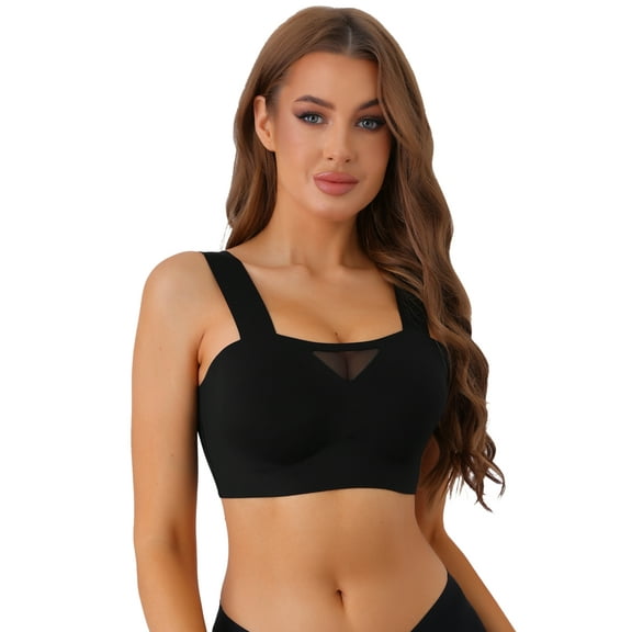Unique Bargains Women's Full-Coverage Mesh Push-Up Comfort Wirefree Bras L Black