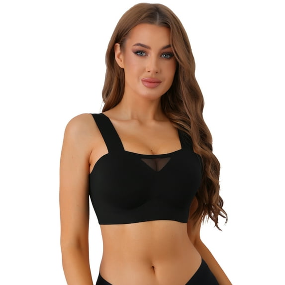 Unique Bargains Women's Full-Coverage Mesh Push-Up Comfort Wirefree Bras S Black