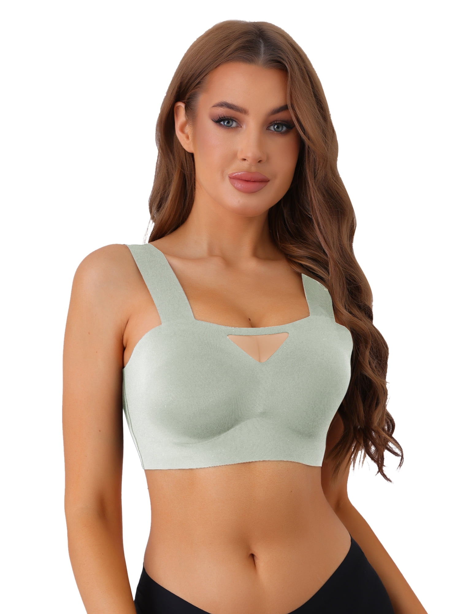 Unique Bargains Women's Full-Coverage Mesh Push-Up Comfort Wirefree Bras S Light Green