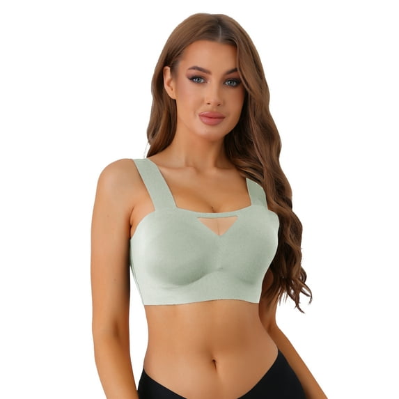 Unique Bargains Women's Full-Coverage Mesh Push-Up Comfort Wirefree Bras S Light Green