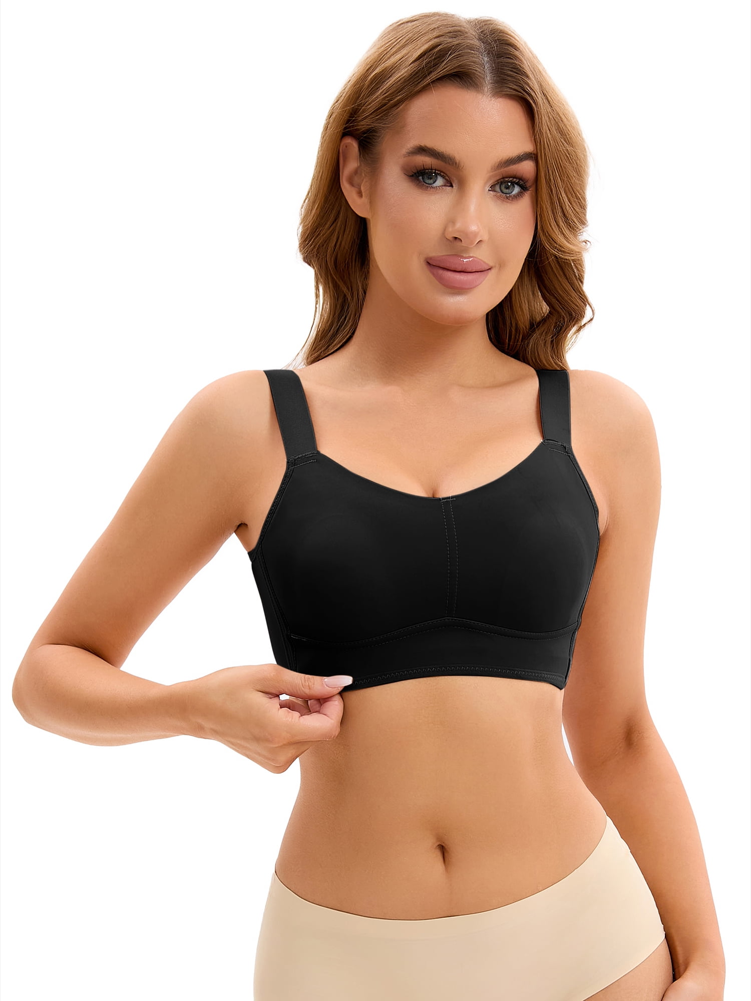 Unique Bargains Women's Full Coverage Push Up V Neck Bras Adjustable Straps L Black