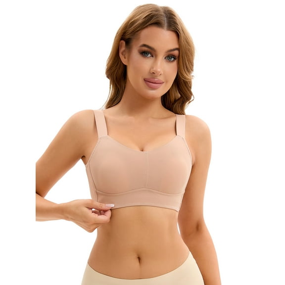 Unique Bargains Women's Full Coverage Push Up V Neck Bras Adjustable Straps S Beige