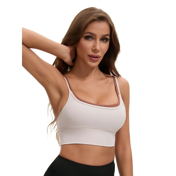 Unique Bargains Women's Full Coverage Workout Padded Sports Bras L Khaki