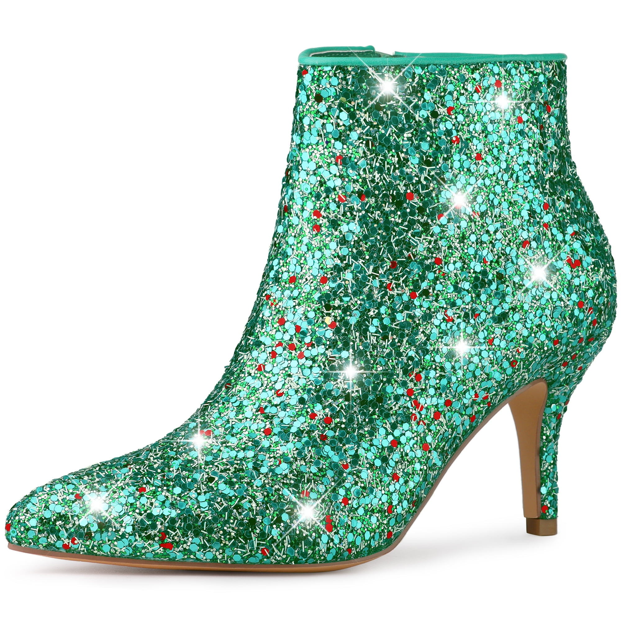 Green heeled ankle boots top