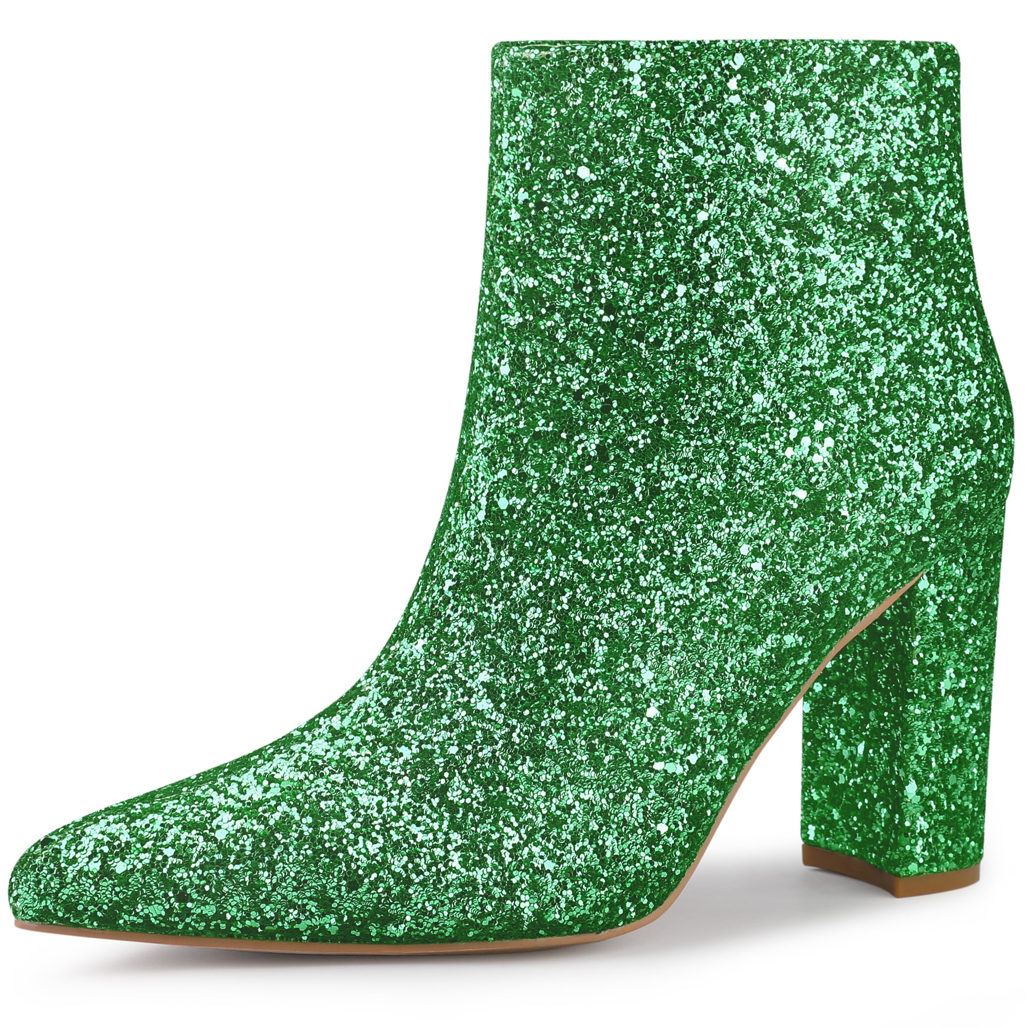 Unique Bargains Women s Glitter Pointed Toe Chunky Heel Sparkly Ankle Boots Green 7 Walmart