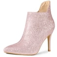 thumbnail image 1 of Unique Bargains Women's Glitter Pointed Toe Stiletto Heel Cutout Ankle Boots, 1 of 7