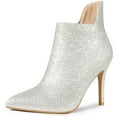 thumbnail image 1 of Unique Bargains Women's Glitter Pointed Toe Stiletto Heel Cutout Ankle Boots, 1 of 7