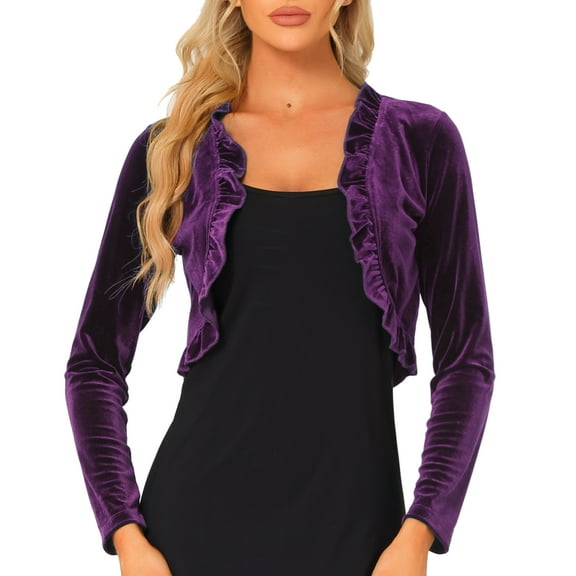 DARING DIVA Gothic Open Front Velvet Shrug Cropped Cardigan M Purple