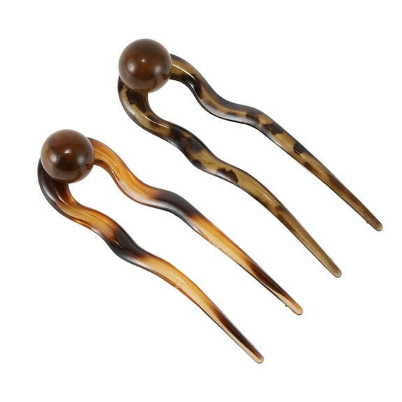 Unique Bargains Women's Grace U-shaped Hair Pins 5.12"x1.42"x0.59" 2 Pcs Amber Coffee Color