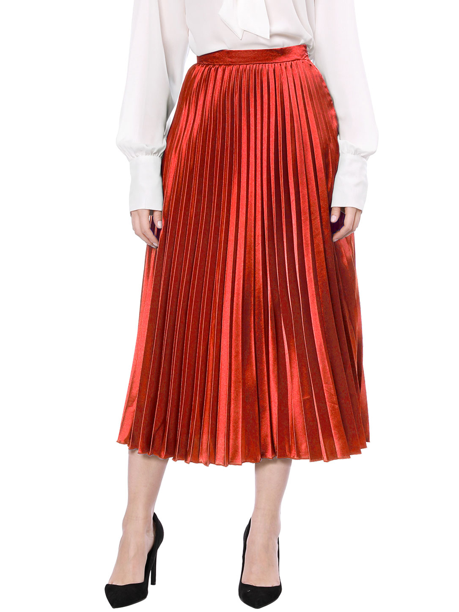 Unique Bargains Women's Halloween Costume A-line High Waist Pleated Midi Skirt L Red - image 1 of 8