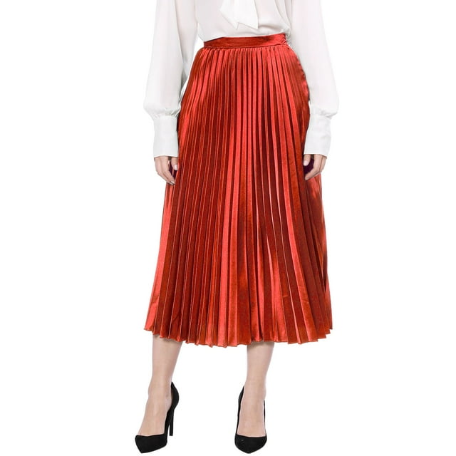 Unique Bargains Women's Halloween Costume A-line High Waist Pleated Midi Skirt L Red
