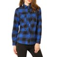 thumbnail image 1 of Unique Bargains Women's Halloween Costume Check Roll Up Sleeves Button Down Shirt, 1 of 6