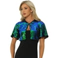 thumbnail image 1 of DARING DIVA Flared Sleeve Crop Shrug Bolero Glitter Jackets L Green Blue, 1 of 6