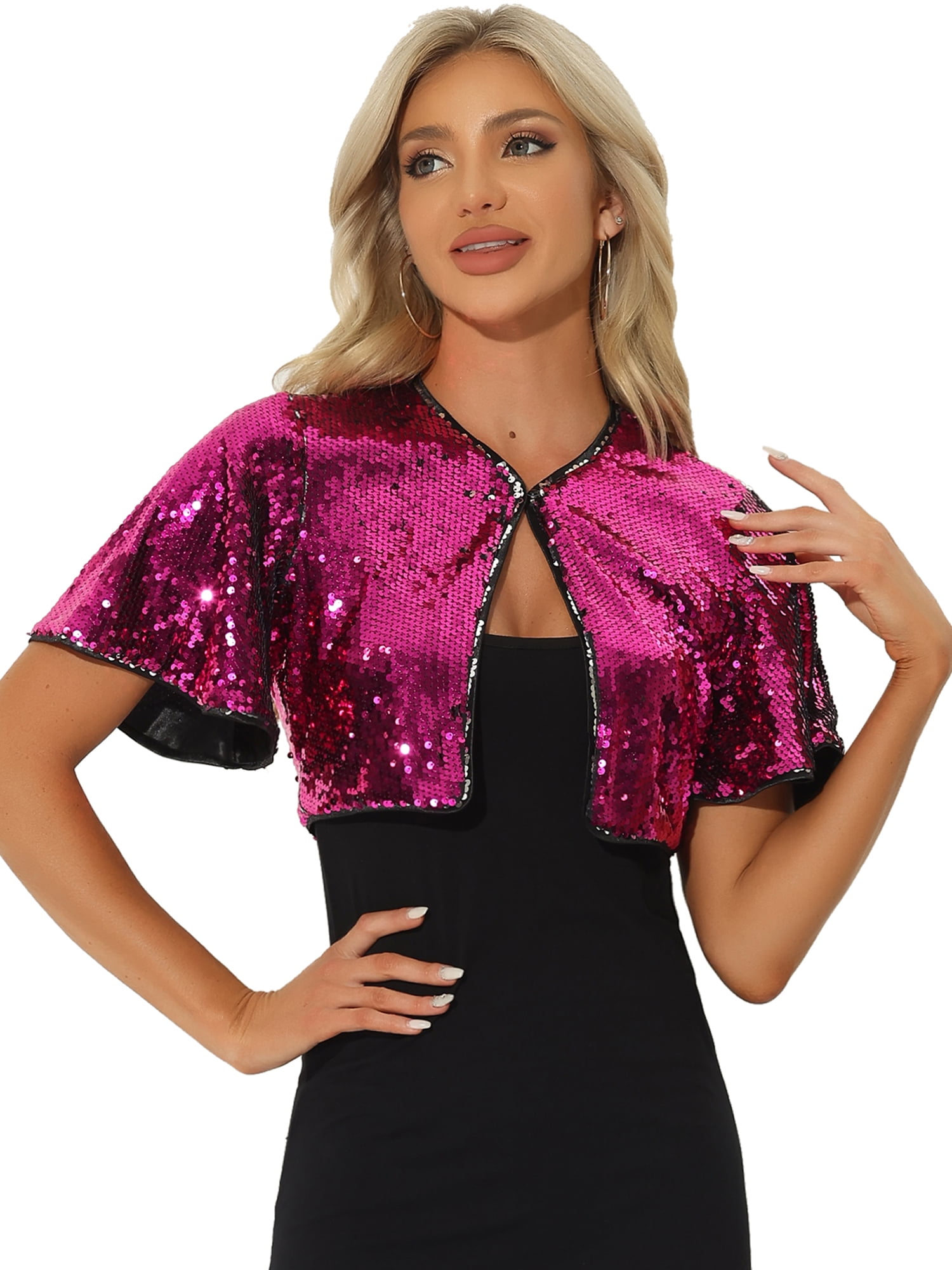 DARING DIVA Flared Sleeve Crop Shrug Bolero Glitter Jackets M