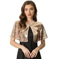 thumbnail image 1 of DARING DIVA Flared Sleeve Crop Shrug Bolero Glitter Jackets XS Rose Gold, 1 of 6