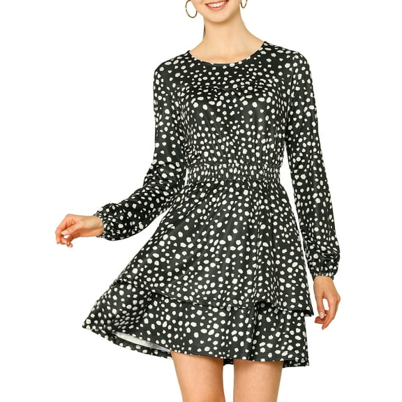 Unique Bargains Women's Halloween Costume Layered Ruffle Hem Leopard Print Dress L Black