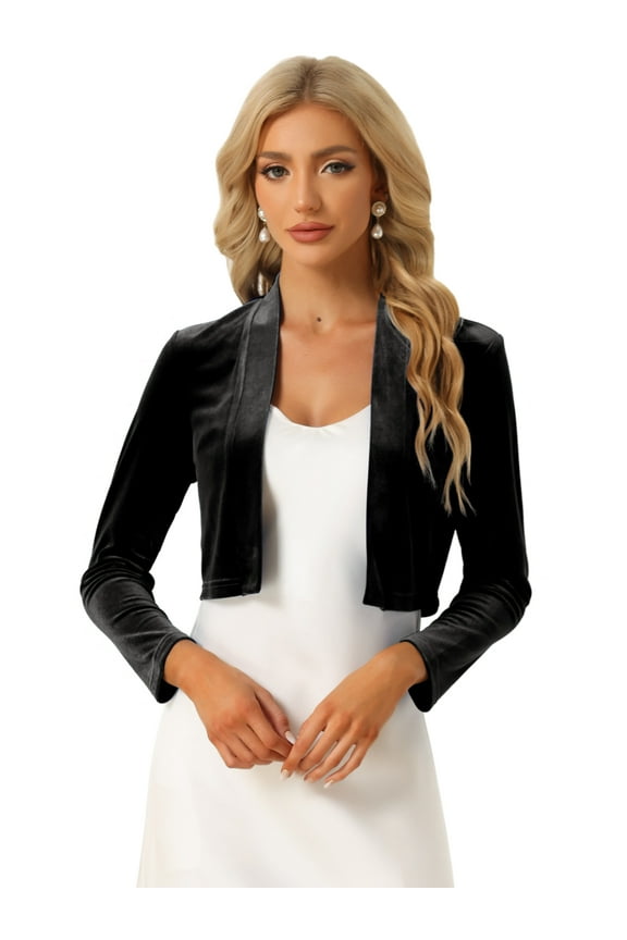 Women's Halloween Costume Velvet Shrugs Open Front Cropped Bolero Jacket XS Black