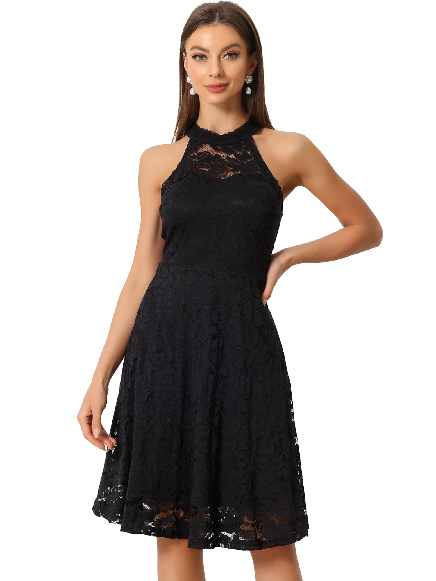 black formal.dress Gothic Black Halter Dress with Lace and Ruffle Details main image 0