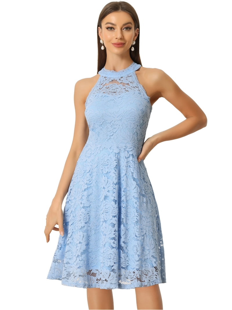 DARING DIVA Halter Neck Sleeveless Cocktail A-Line Dress L Light Blue