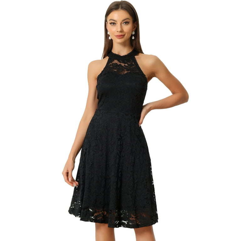 Sophisticated Black Halter Flare Dress