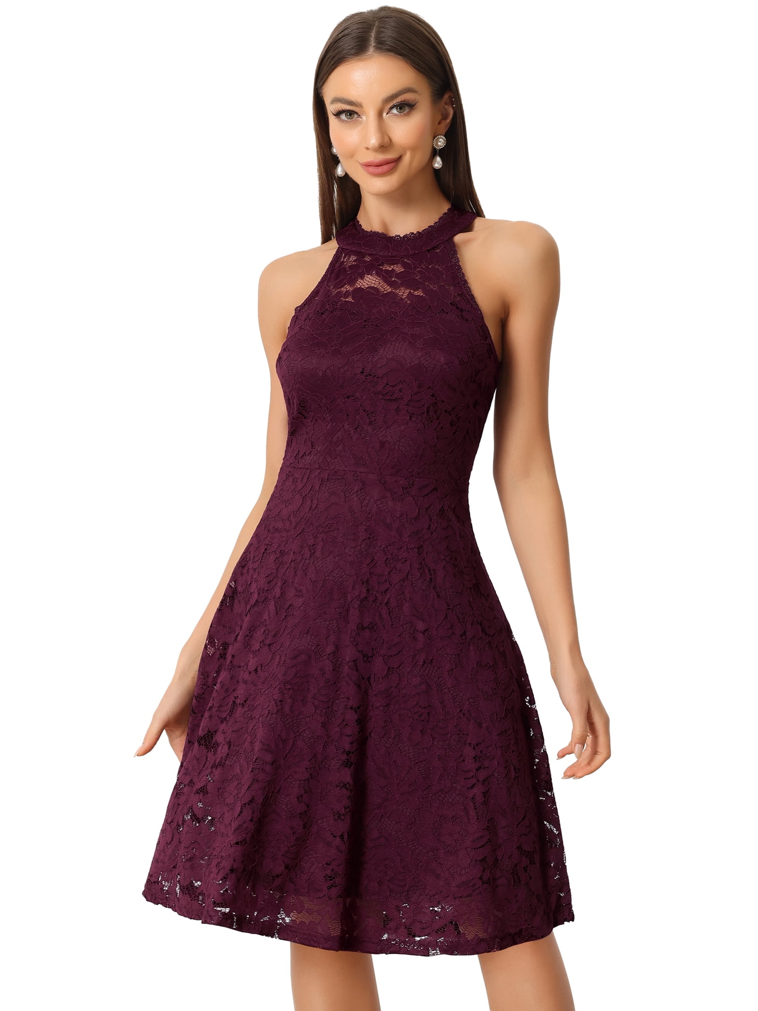 Unique Bargains women's Halter Neck Lace Sleeveless A-Line Dress - Walmart.com Unique Bargains women's Halter Neck Lace Sleeveless A-Line Dress - Walmart.com