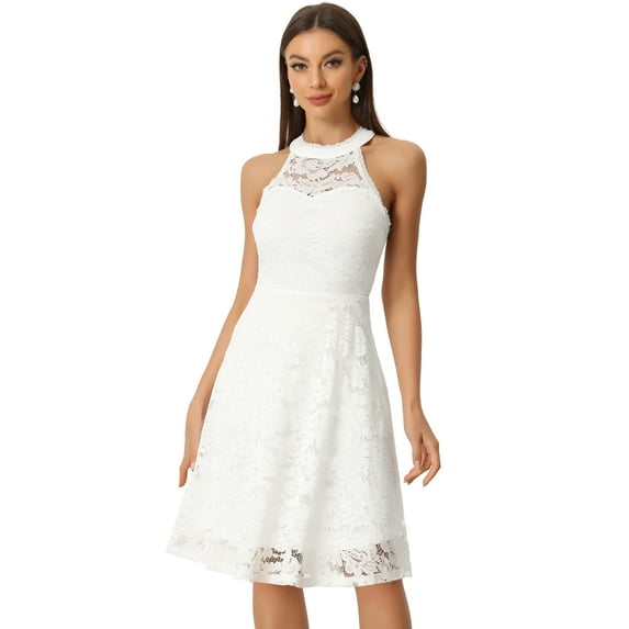DARING DIVA Halter Neck Sleeveless Cocktail A-Line Dress XS White