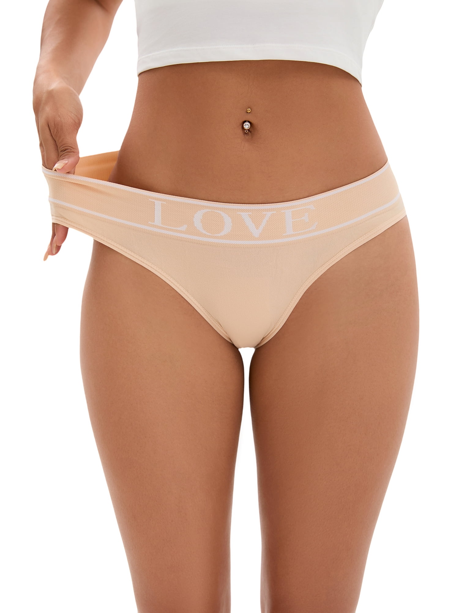 Unique Bargains Women's High Elasticity Panties Mid-Waisted No Trace Briefs L Beige