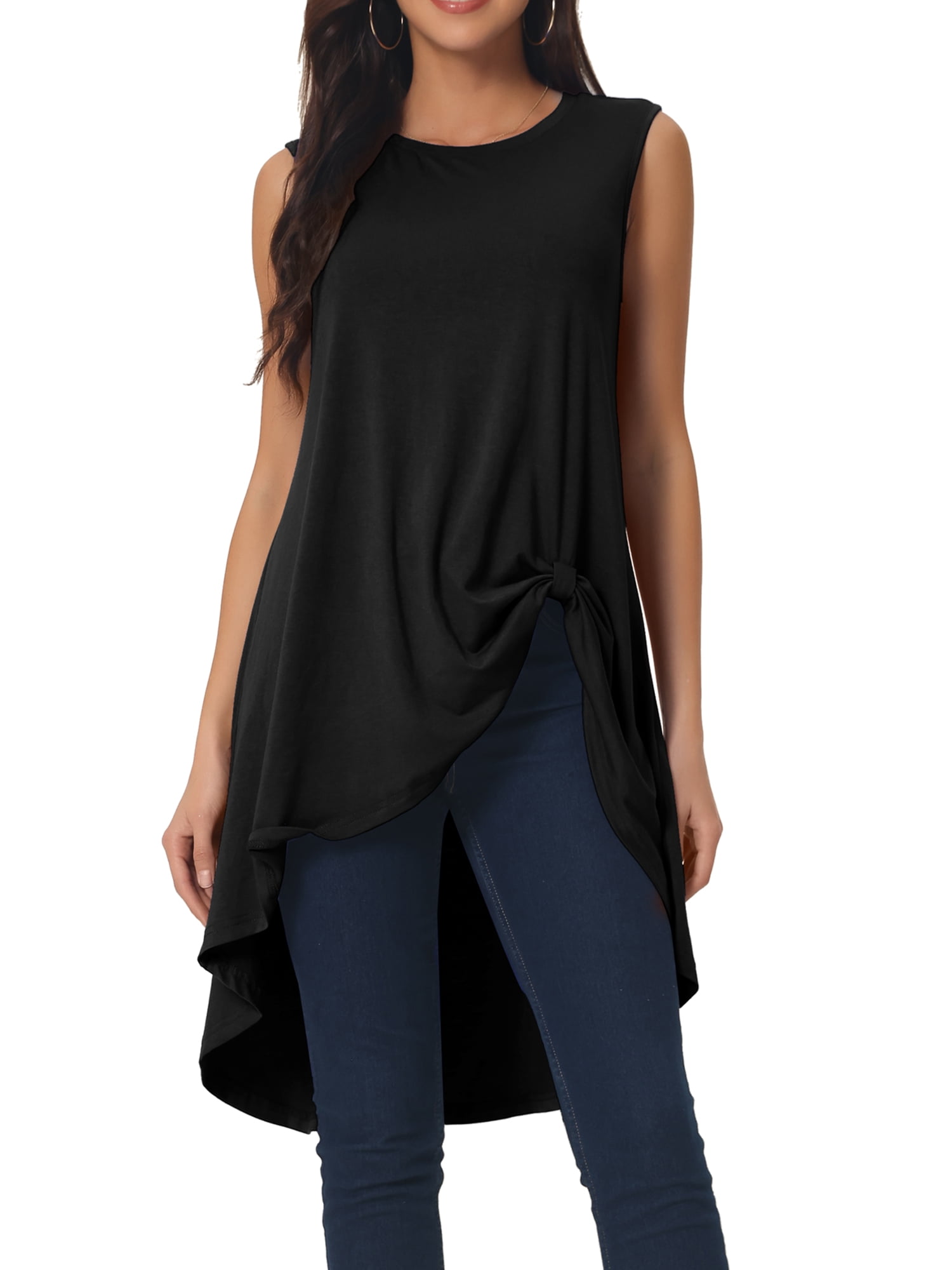 long black sleeveless tunic top