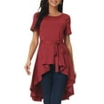 thumbnail image 1 of Unique Bargains Women's High Low Hem Tie Waist Asymmetrical Irregular Hem Blouse M Wine Red, 1 of 6