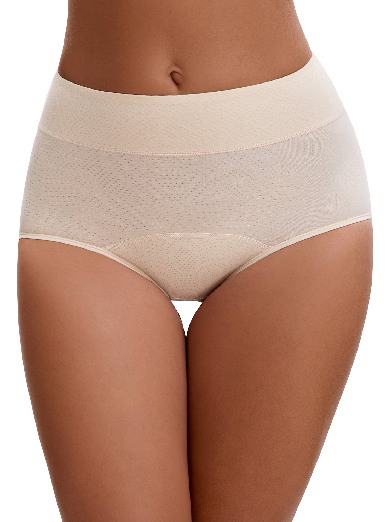 Unique Bargains Women's High Waist Cotton Briefs with Leak Proof Feature S Beige